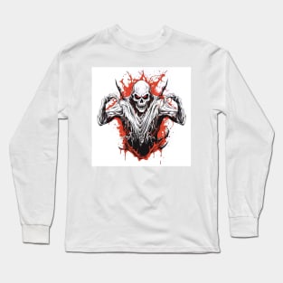 scary beast with red eyes and red background splash, halloween design Long Sleeve T-Shirt